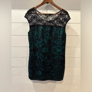 Express Green/ Black Satin Shirt Lace Dress- size medium